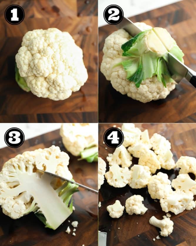 collage showing how to easily cut cauliflower