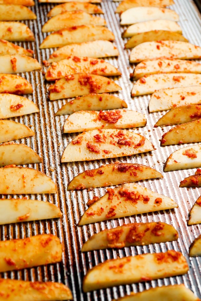 potato slices before baking into fries