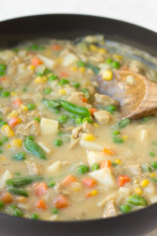 filling for vegan pot pie in a pan