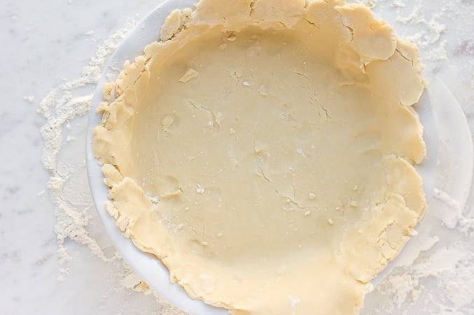 vegan pie crust being put in pie pan