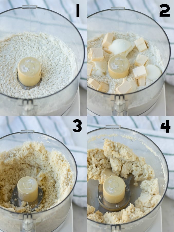 collage of how to make vegan pie crust in food processor