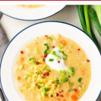 pinterest image with text of the most amazing vegan potato soup