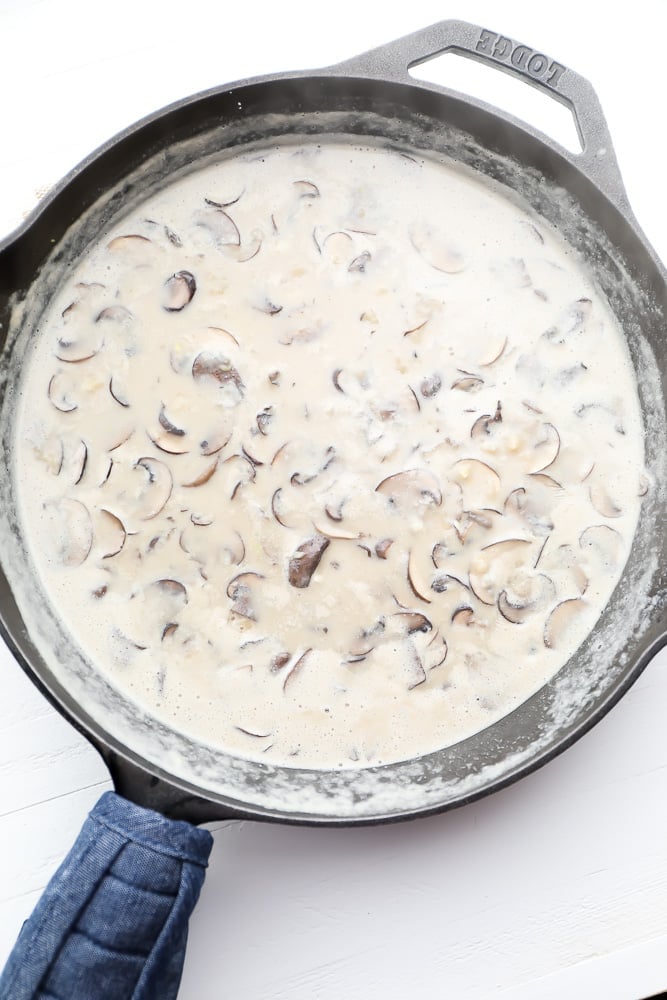 mushroom sauce in a pan