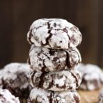 vegan chocolate crinkle cookies in a stack of 4