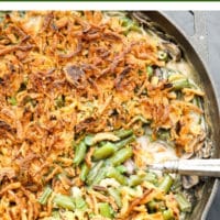 Pinterest collage with text of vegan green bean casserole