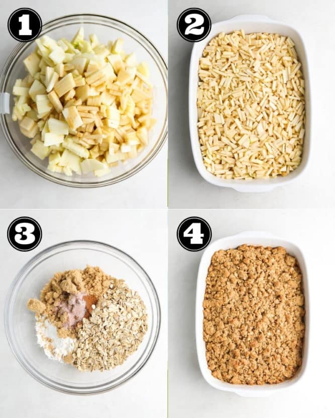 collage of how to make apple crisp