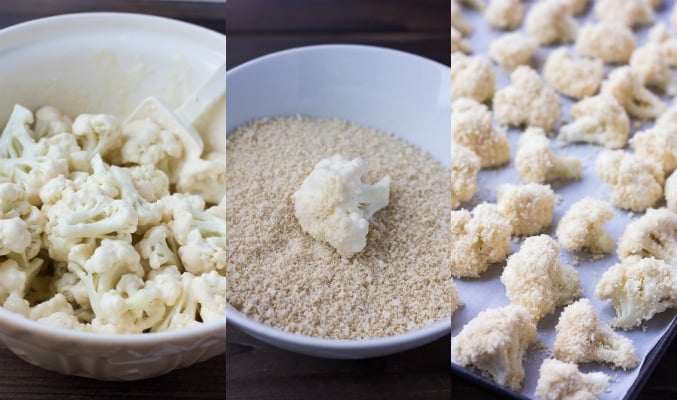 collage of how to make bbq cauliflower wings