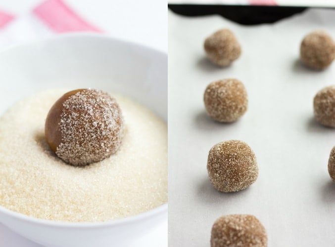 collage of rolling balls for vegan ginger cookies