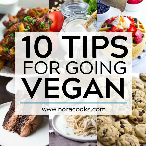 square image with text that says 10 tips for going vegan.