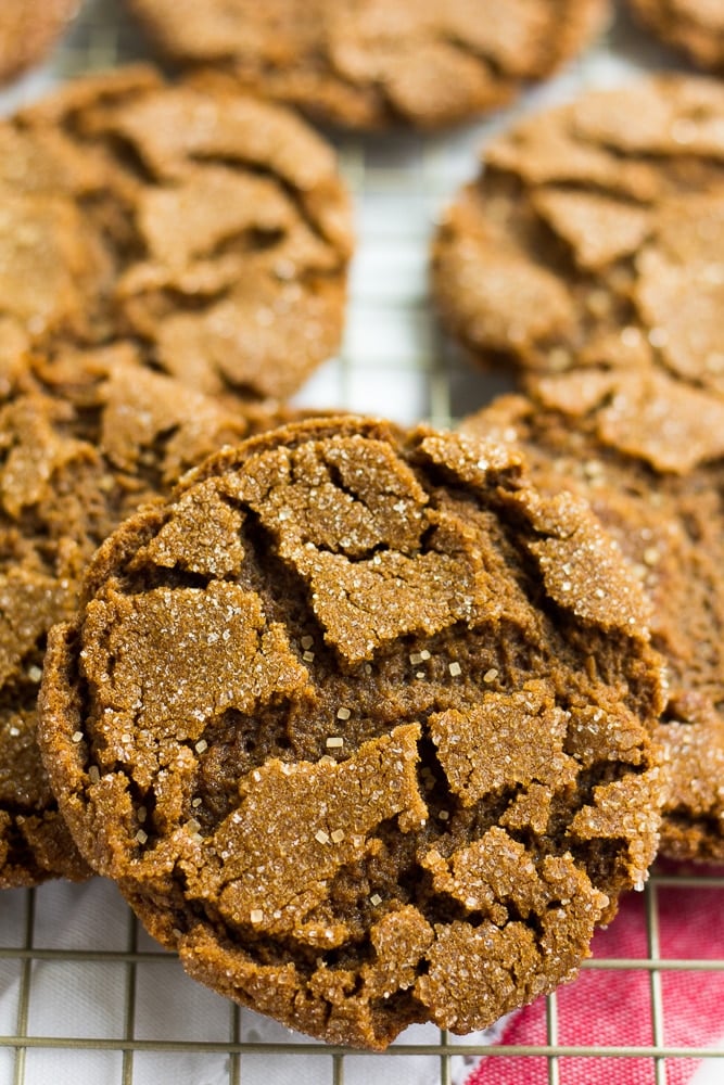 close up of vegan ginger cookies on a rack