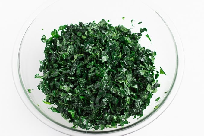 bowl of massaged kale for kale salad
