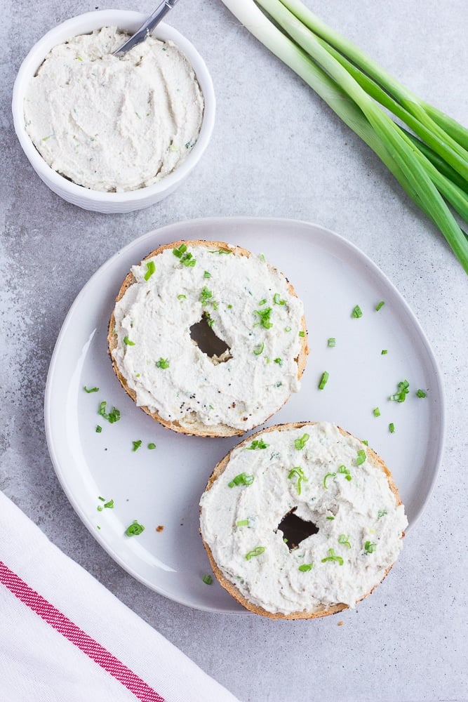 vegan cream cheese on a bagel