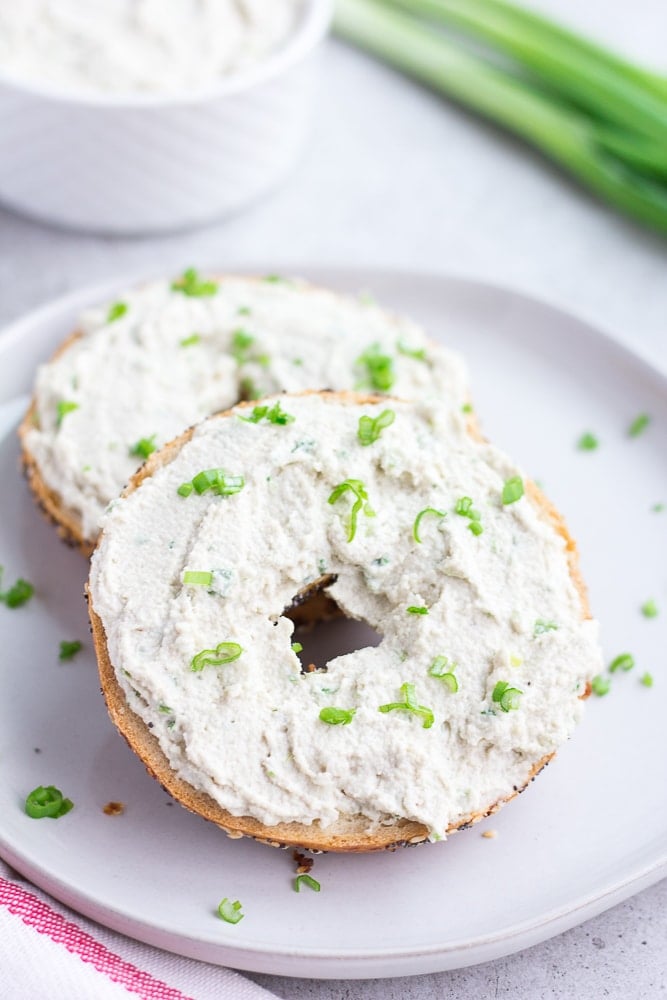 vegan cream cheese on a bagel