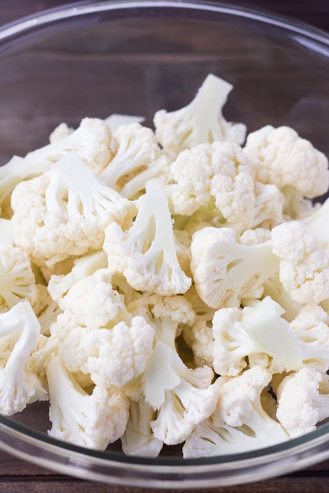 bowl of raw cauliflower for bbq cauliflower wings