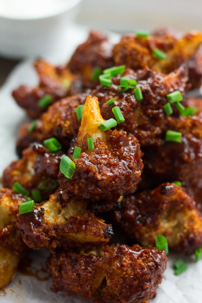 close up of bbq cauliflower wings