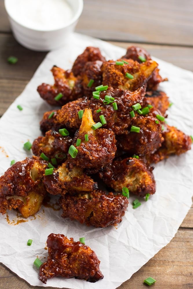 bbq cauliflower wings from the side