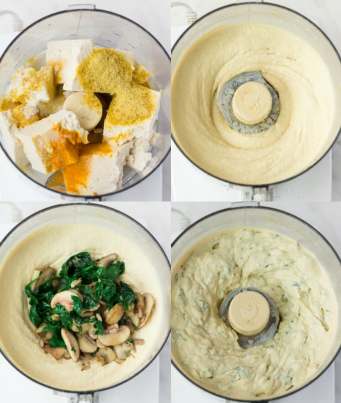 collage of how to make vegan quiche filling