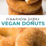 pinterest collage of cinnamon sugar vegan donuts with text