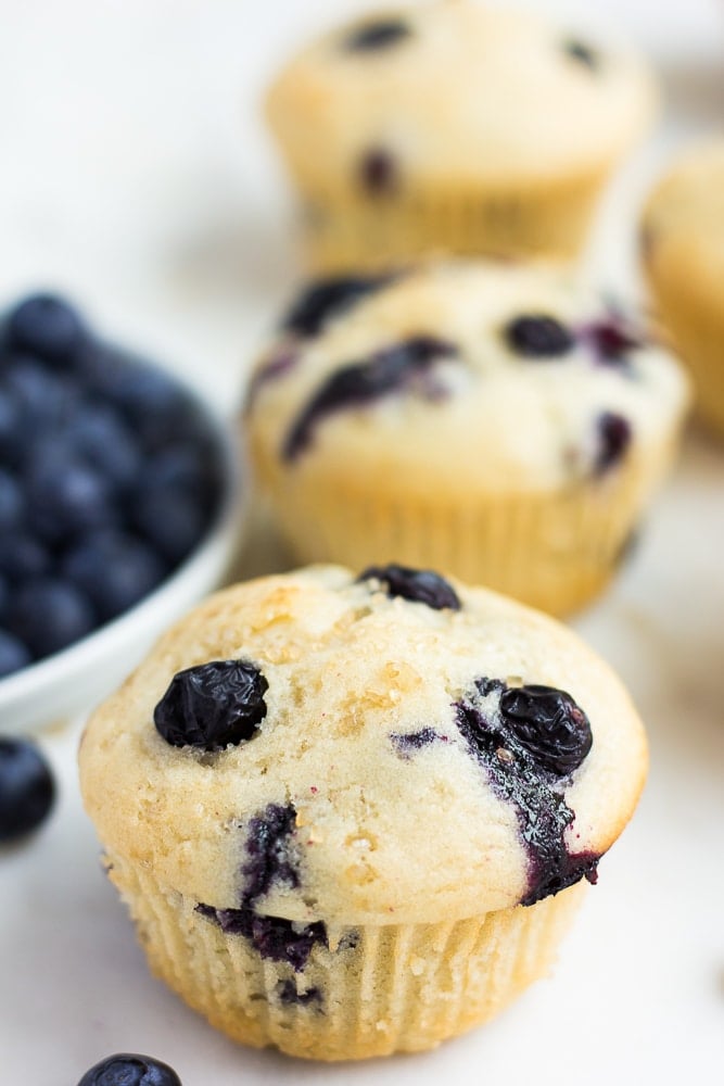 close up of vegan blueberry muffins