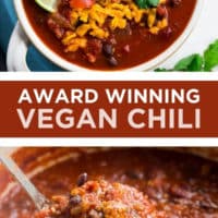 pinterest collage with text of chili that is vegan