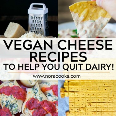 vegan cheese collage with text: vegan cheese recipes to help you quit dairy!