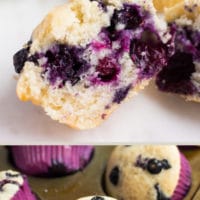 Pinterest collage with text of blueberry muffins, vegan