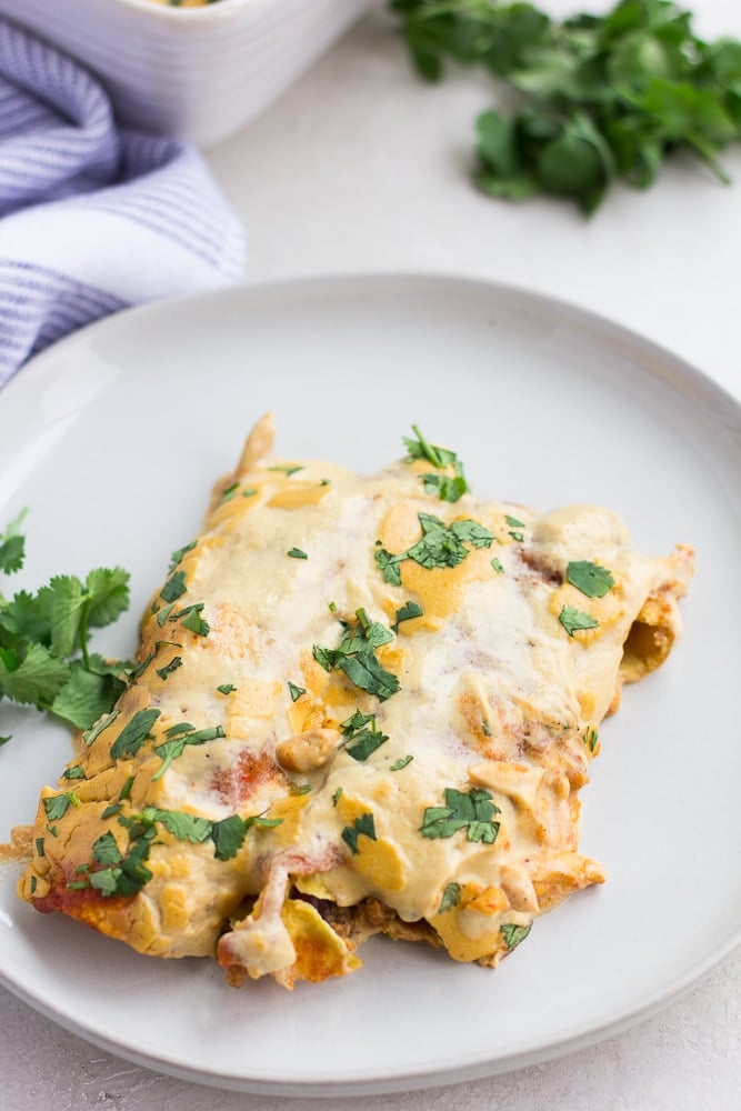 2 vegan enchiladas on a plate