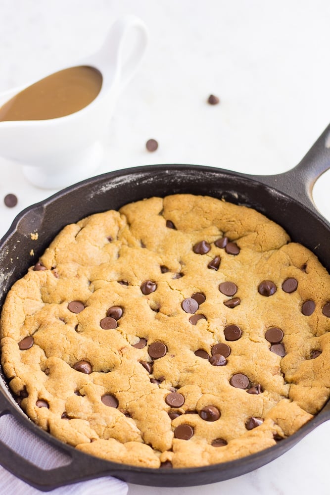 skillet cookie, no ice cream or caramel, straight out of the oven.