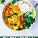 pinterest collage of vegan curry with text.
