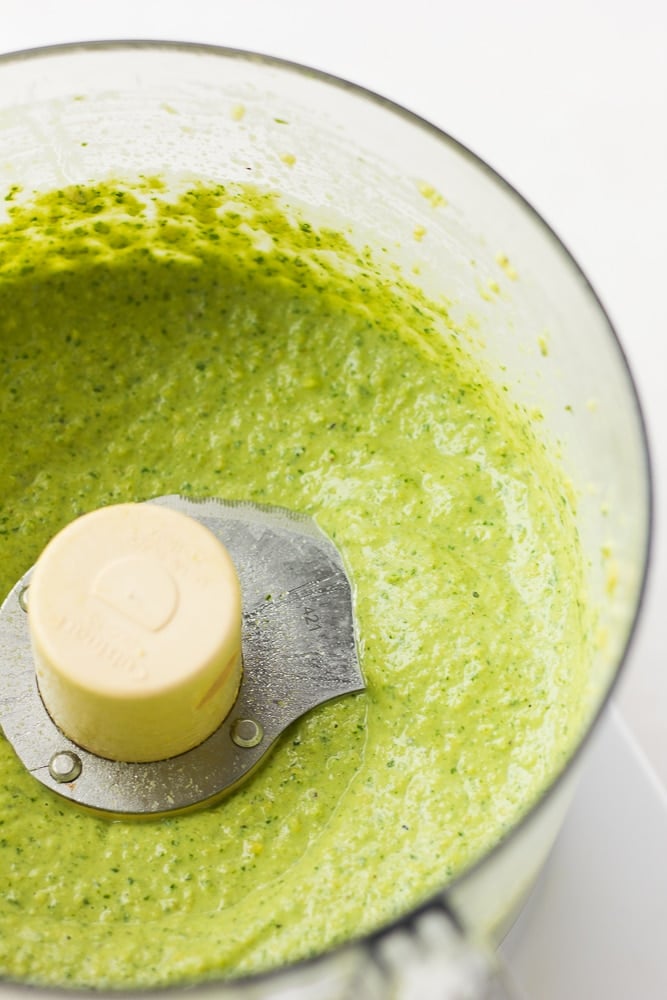 blended pesto in food processor