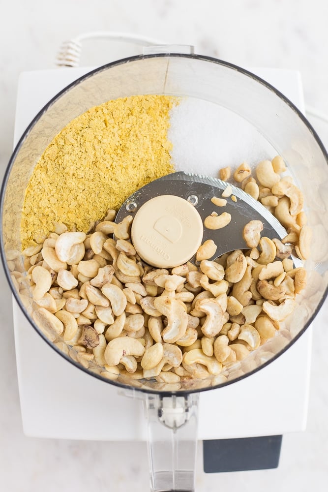 cashew vegan parmesan in food processor not blended yet