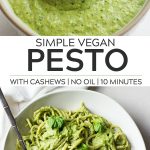 pinterest image for vegan pesto with text and photos
