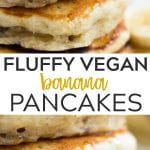 vegan banana pancakes pinterest collage with text.