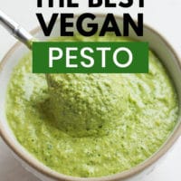 pinterest image with text for simple vegan pesto