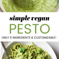 pinterest collage with text box for how to make pesto with 5 ingredients