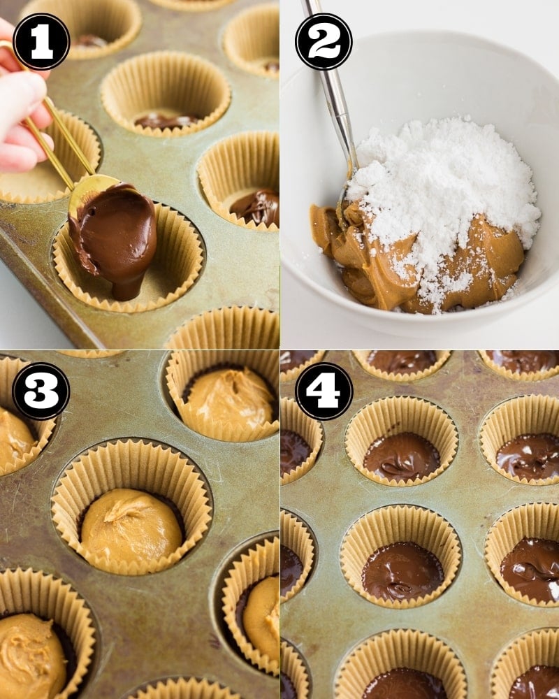 collage of how to make candy peanut butter chocolate