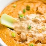 celery dipped into vegan buffalo chicken dip