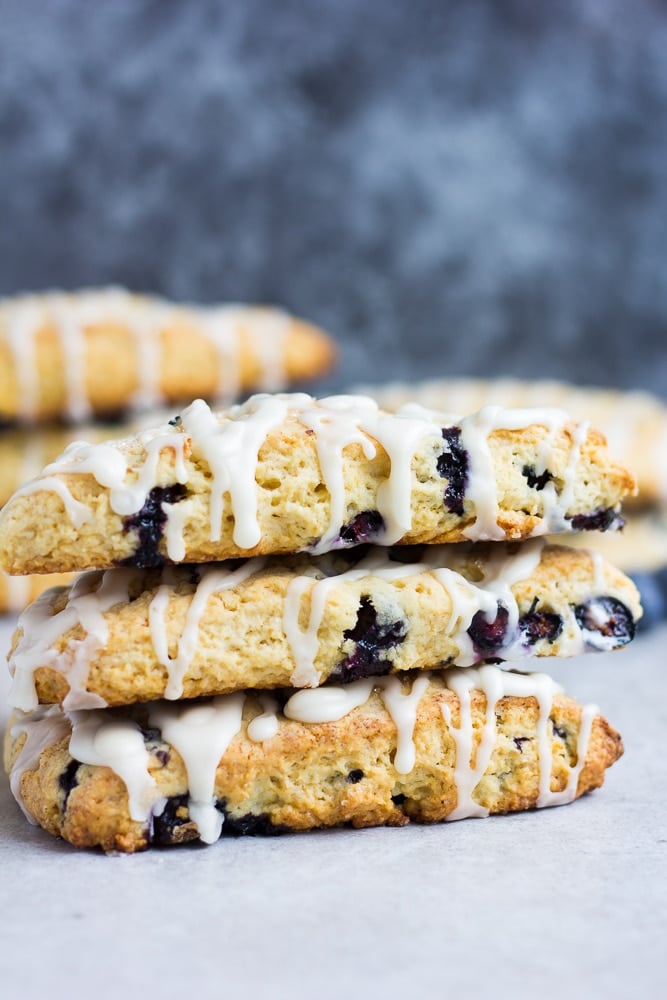 3 stacked vegan blueberry scones