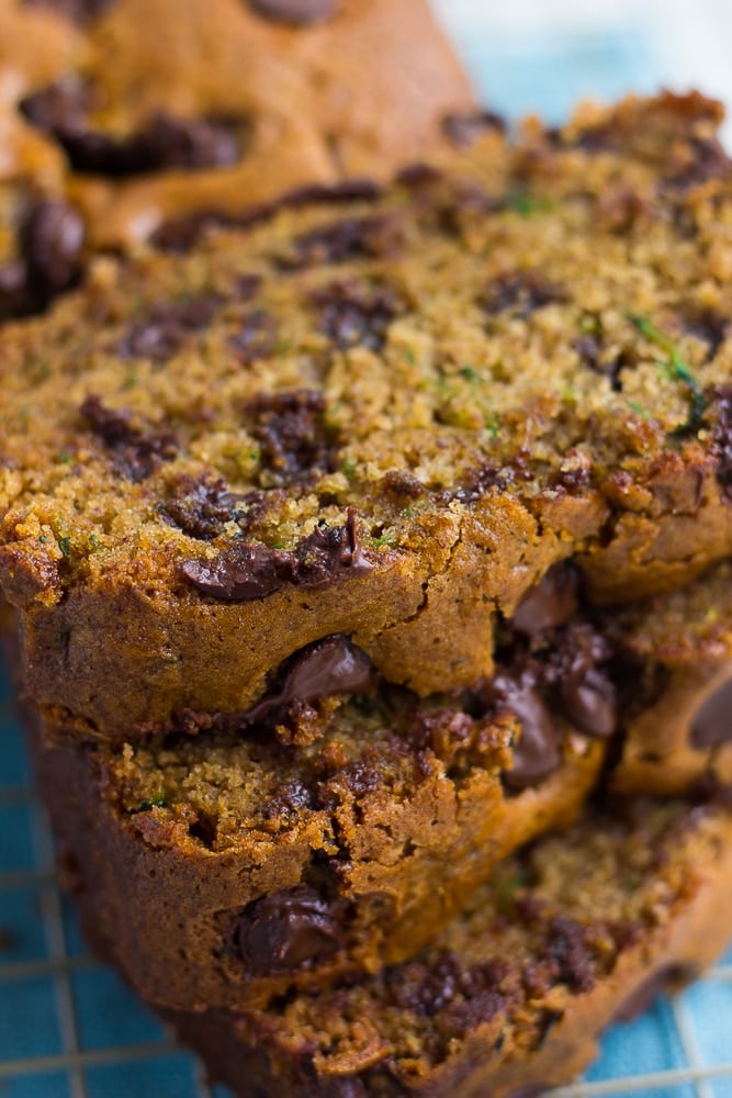 super close up shot of zucchini loaf from top.