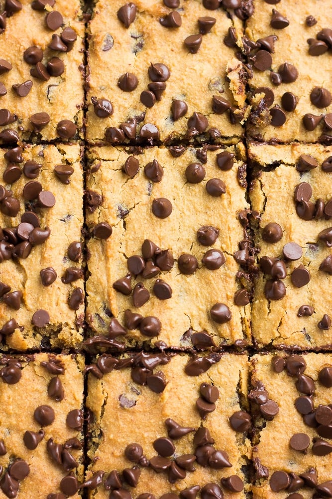 sliced chickpea blondies, looking down upon them