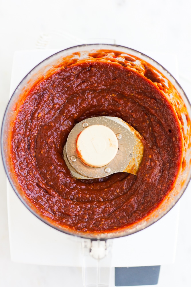 sofritas sauce blended in a food processor.