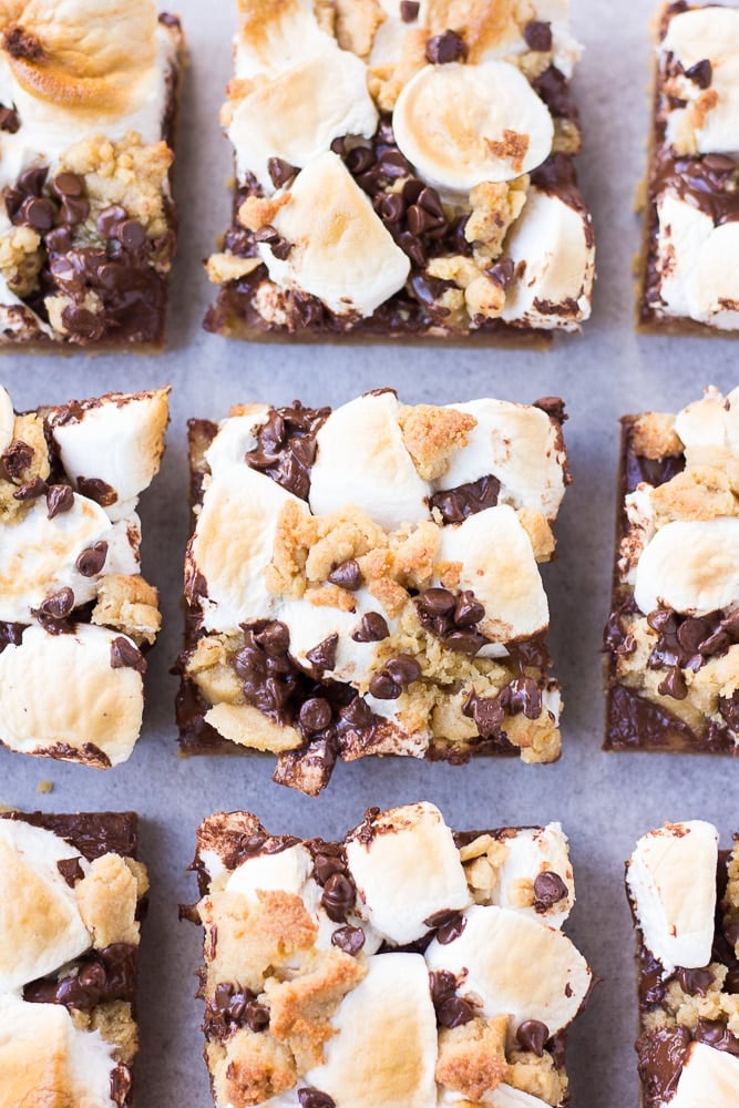 smores bars in neat rows.