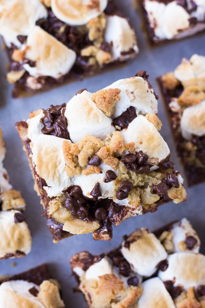 looking down on vegan smores bars, up close.