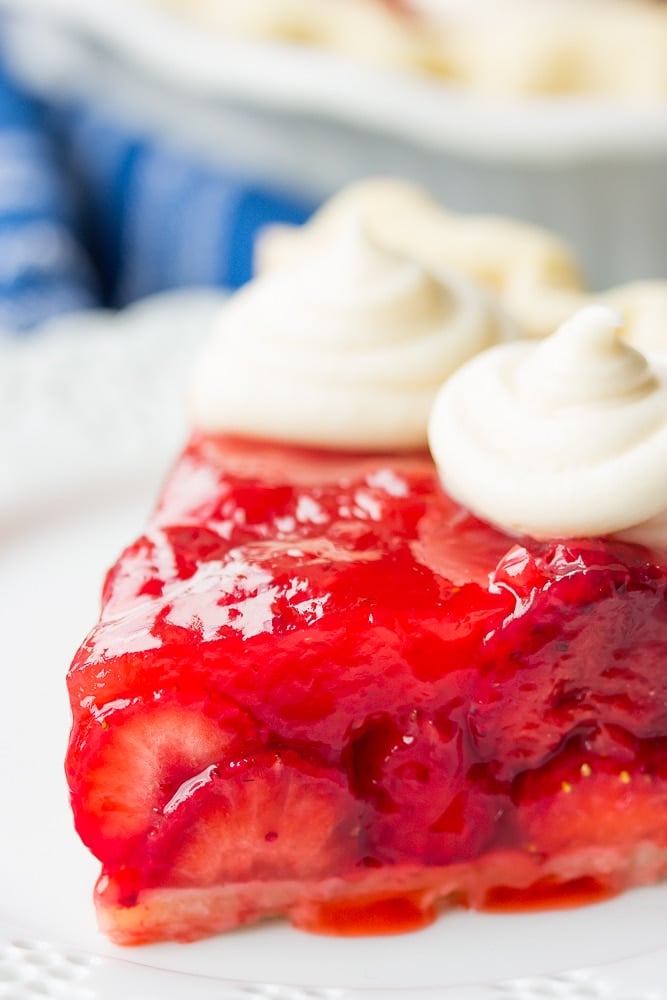 slice of strawberry pie on a white plate