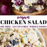 Pinterest image with text of vegan chicken salad with text