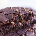 chocolate cookie broken in half, close up