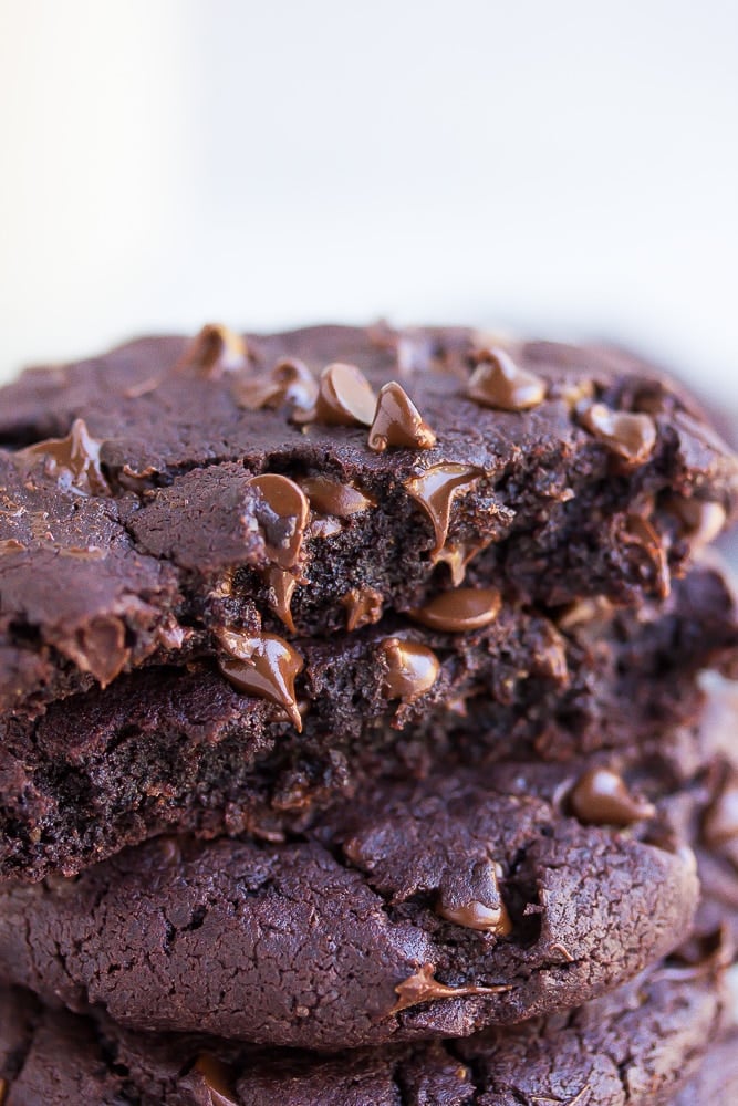 chocolate cookie broken in half, close up