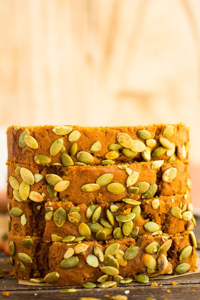 stack of sliced pumpkin bread