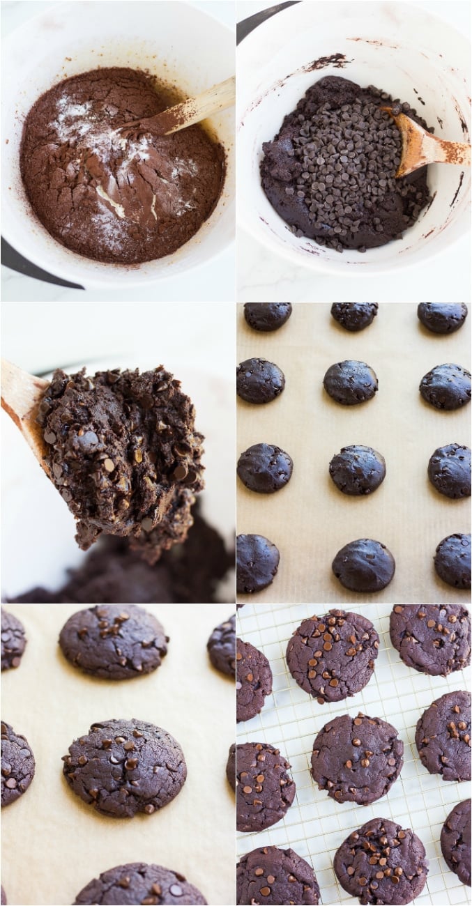 collage showing how to make vegan chocolate cookies