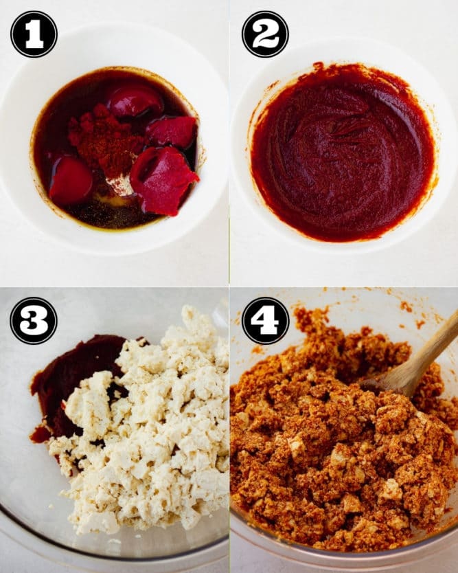 collage of how to make tofu meat step by step